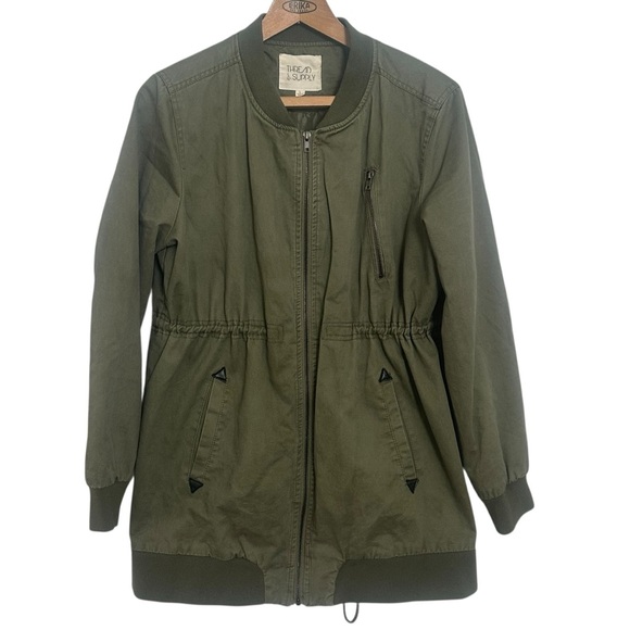 Thread & Supply green lightweight cinch waist cargo utility zip jacket Large. - Picture 1 of 6